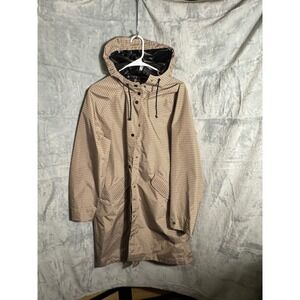 H‎ M Beige Plaid Hooded Raincoat Jacket women's Size S oversized lightweight